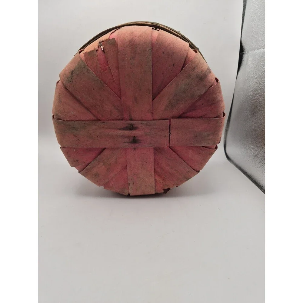 Vintage Wooden Apple Basket With Metal Handle Rustic Farmhouse Decor